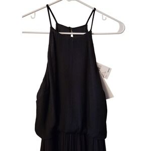 NWT Lush Black Maxi Halter Boho Ruffled Hem Sleeveless Summer Dress Size Medium